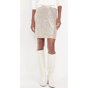 Old Navy Sequin Mini Skirt Size Small‎ Champagne Silver Shine Party Holiday NYE